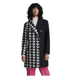 Anthropologie NVLT Colorblock Houndstooth Coat Double-Breasted Black White Sz XL